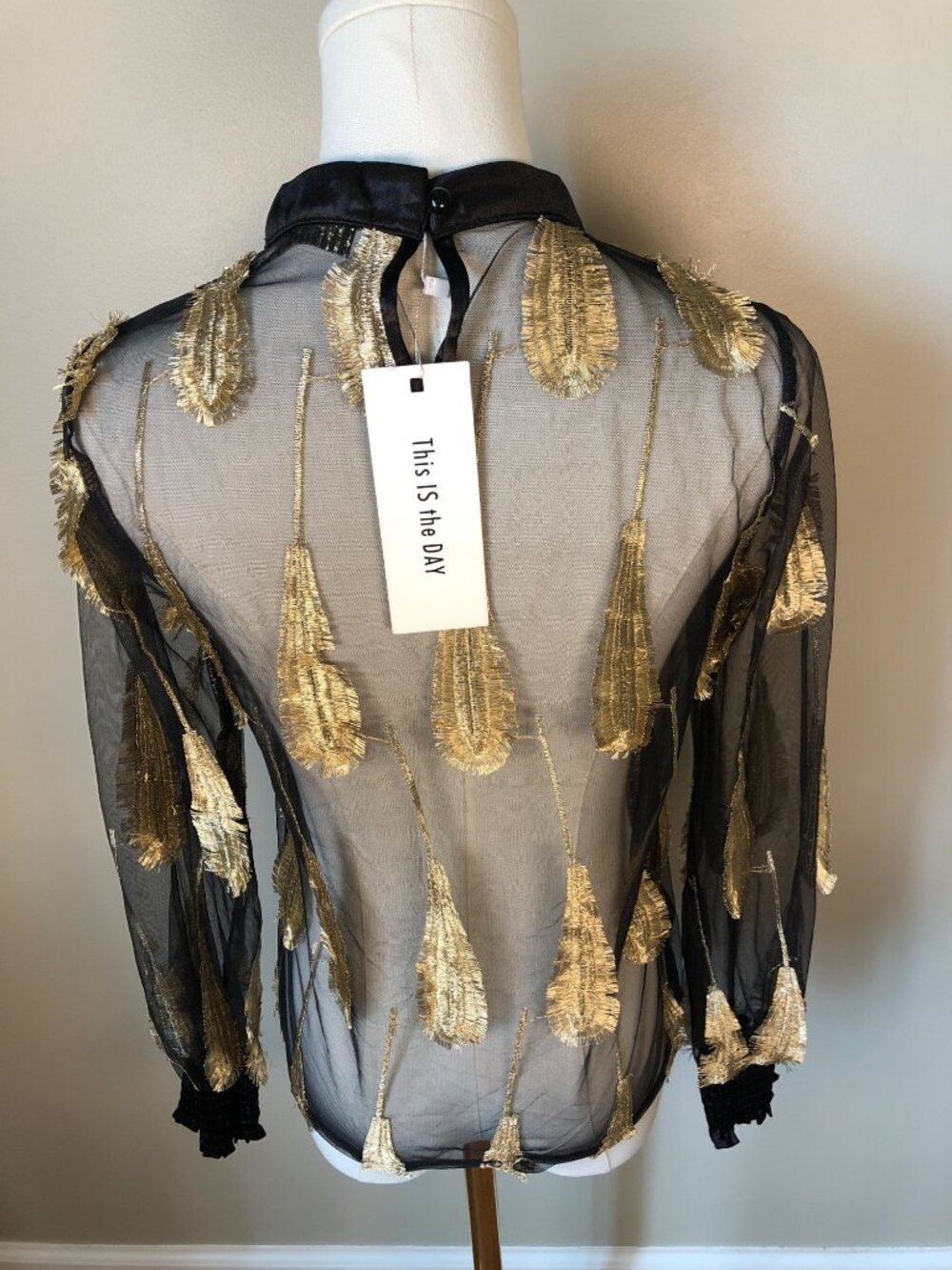 NWT This IS the Day Black Sheer Blouse Gold Embellishments Gothic Romance Size S - Picture 3 of 11